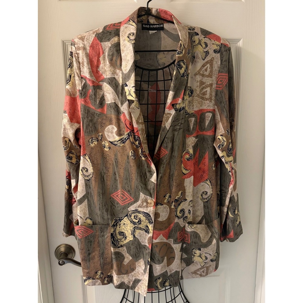 Vintage Sag Harbor Women's Large Abstract Print Oversized Boyfriend Blazer
